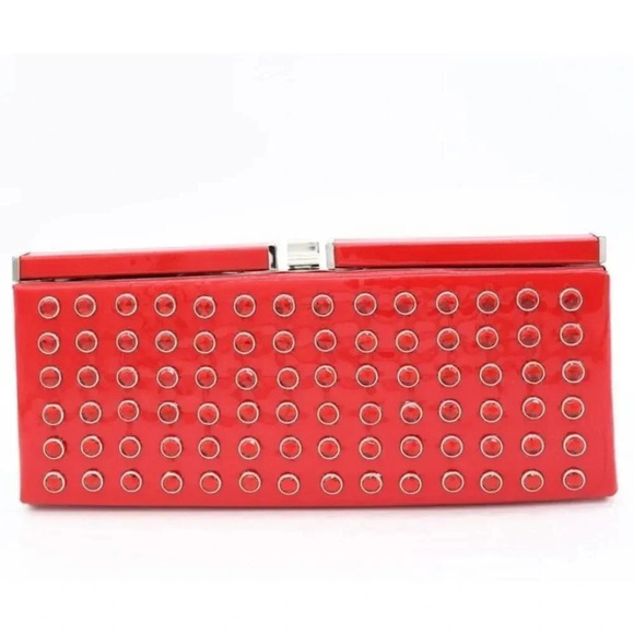 Hot in Hollywood Semi Rigid Red Clutch XL Patent Faux Leather Rhinestones NWT - Picture 3 of 8